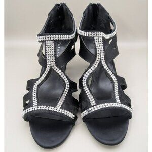 Metaphor Black Strappy Heels Rhinestones Zip Back Heels Womens Size 9 Medium